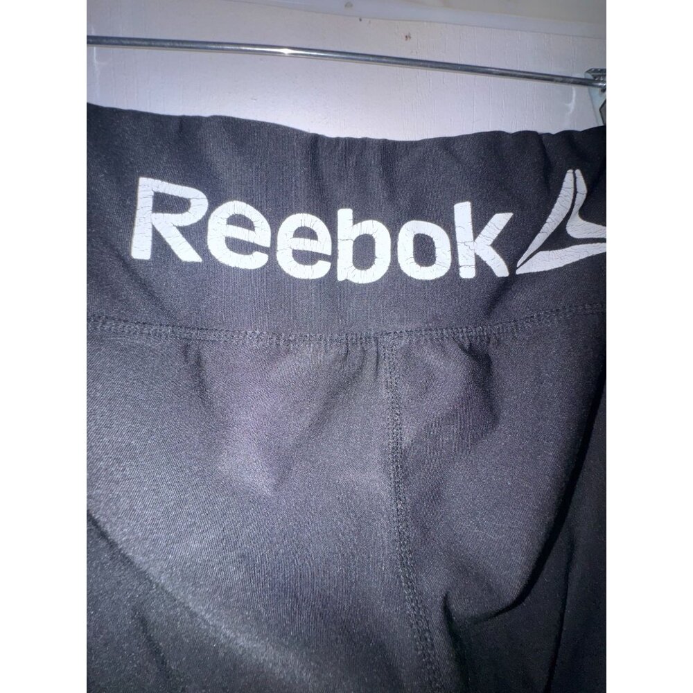 Reebok Womens XS Black Leggings With Nike Swoosh Logo On Leg Stretch Polyester & - Picture 9 of 16
